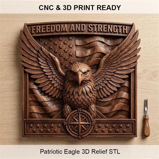 Patriotic Eagle 3D Relief STL | Freedom & Strength CNC File | American Flag Wall Art STL | Cnc Router | 3D Print Model - Etsy