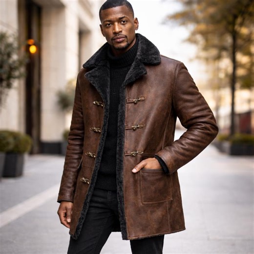Men’s Leather Long Coat With Shearling Lining – Cold Weather Essential - Etsy UK