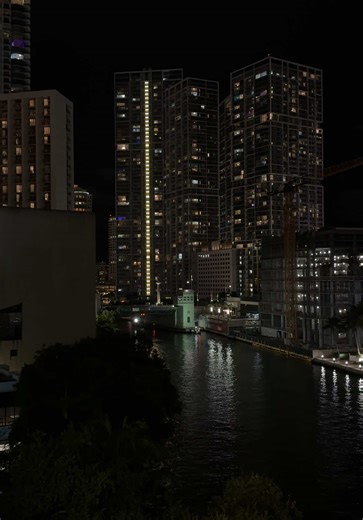 Miami Skyline Views Over the Ocean at Night