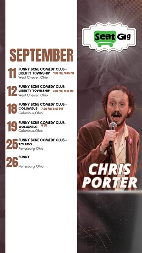 🎤 Chris Porter Live Comedy Tour 2026! 🎤 Get ready for bold jokes, hilarious storytelling, and nonstop laughs as Chris Porter hits the stage! Known for his high-energy performances and relatable humor, Chris delivers a comedy experience you won’t forget. 🔥 Don’t miss your chance to see Chris Porter live — grab your tickets now at Seatgig! #ChrisPorter #ChrisPorterTour2026 #standupcomedy #comedytour #livecomedy #funnyshow #laughoutloud #comedynight #seatgig #epiclaughs #mustseecomedy #comedyvib