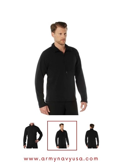 Rothco Gen III Military Black Thermal Zip Top 69030 Rothco ECWCS Gen III Mid-Weight Underwear Top (Level II) is designed for extremely cold weather as part of the ECWCS system. Made with breathable grid fleece that wicks moisture, it keeps you warm, dry, and comfortable. Features anti-odor fabric, a zip collar for turtleneck use, thumb holes, and a long tail for extra coverage. @armynavyusa- https://www.armynavyusa.com/Rothco-Black-Underwear-Top-69030-p/rtc-69030.htm #Rothco #MilitaryGear #Tacti