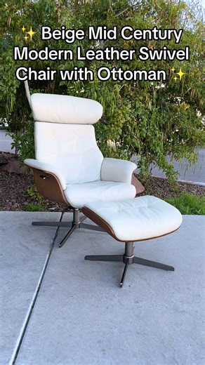 ✨ Beige Mid Century Modern Leather Swivel Chair with Ottoman ✨ 🪑 Living Spaces Amala Chair Ottoman — Mid-Century Modern Eames Style 🌟 2 Piece Chair & Ottoman Set ☑️ Swivel reclining chair with adjustable headrest and reclining back ☑️ Matching ottoman for ultimate comfort 🪑 MCM Beige leather upholstery — sleek, modern, and easy to match 💺 Firm yet comfortable seating — perfect for reading or relaxing 🏠 Ideal for living rooms, offices, or reading nooks #lasvegas #fyp #furniture #luxuryfurnit
