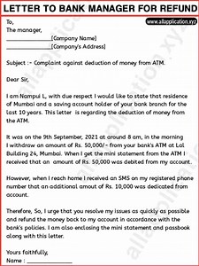 How To Write A Letter To Bank Manager For Refund Money (5  SAMPLES).
