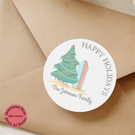 Printable Beach Holiday Stickers & Gift Tag Template - Envelope Delivery Labels - Etsy