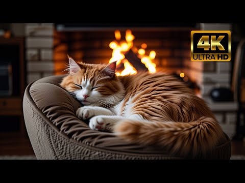 😺Cat Purring (12 hours) ~ ASMR Cozy Fireplace ASMR for Relaxing & Stress Relief