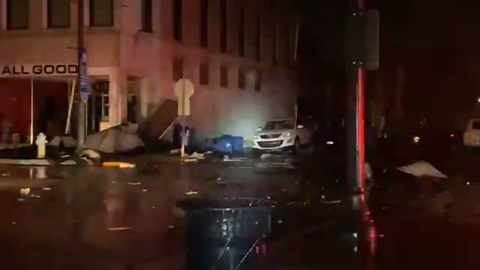 Radar-indicated tornado, damage around historic Carthage Square