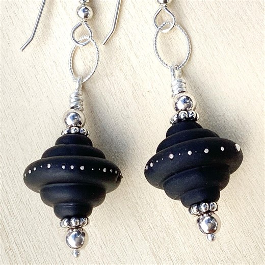 Murano Glass Lampwork Earrings: Sterling Silver and Matte Black, Modern Minimalist Gift. - Etsy