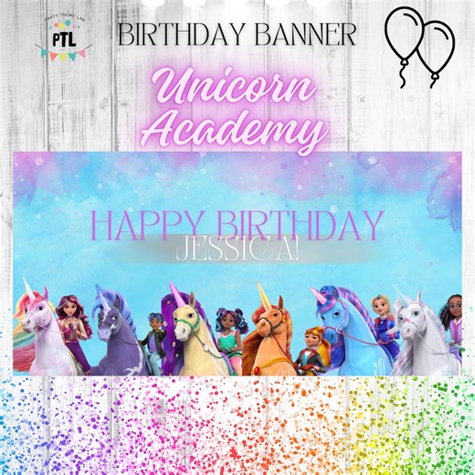 UNICORN ACADEMY Birthday Banner | Unicorn Academy Personalized Birthday Wall Sign | Personalized Birthday Party Banner | Editable Template - Etsy