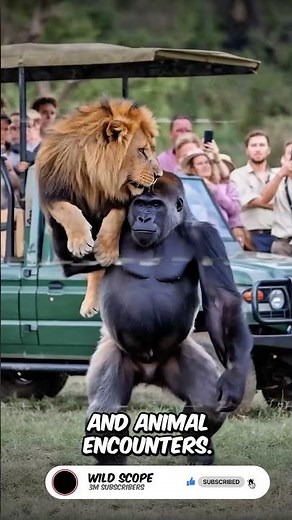 Gorilla Attacks Strong Lion 🦍🦁 #shorts #wildlife