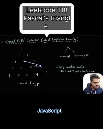 Pascal’s Triangle | Leetcode 118 #javascript #VisualPathIntuition #codeprep #datastructure #coding