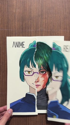 Drawing Maki in anime vs realism style pt.2 #drawing #maki #jujutsukaisen #주술회전 #anime