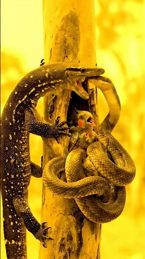 🦎 SHOCKING: Monitor Lizard vs Snake for Baby Bird! #lizard #snake #unbelievable #survival