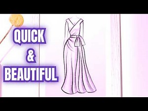 Easy & Beautiful Dress Drawing For Beginners | Step By Step Fashion Sketch | Drawing a Gown