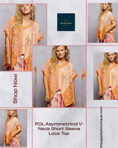 POL Asymmetrical V-Neck Short Sleeve Lace Top