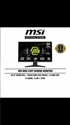 ￼MSI MAG 244F Gaming Monitor (23.8" | FHD | 200Hz | Rapid IPS | 3Y)