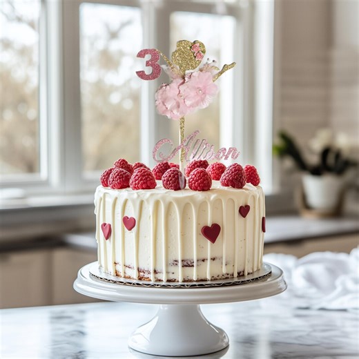 Glitter Ballerina Cake Topper With 3D Flowers – Personalized Birthday Party Decoration - Etsy