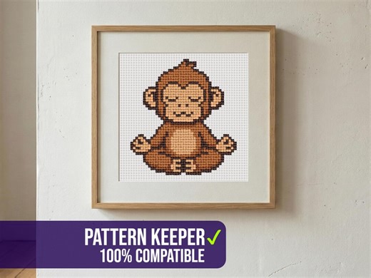 Meditating Monkey Cross Stitch Pattern PDF | Zen Primate Yoga Counted Cross Stitch | Instant Download | Pattern Keeper - Etsy