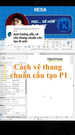 Trả lời @Story of M.U đây là phần 1: Cách vẽ cầu thang chuẩn cấu tạo trong Revit #revit #achitecture #kientruc #NESA
