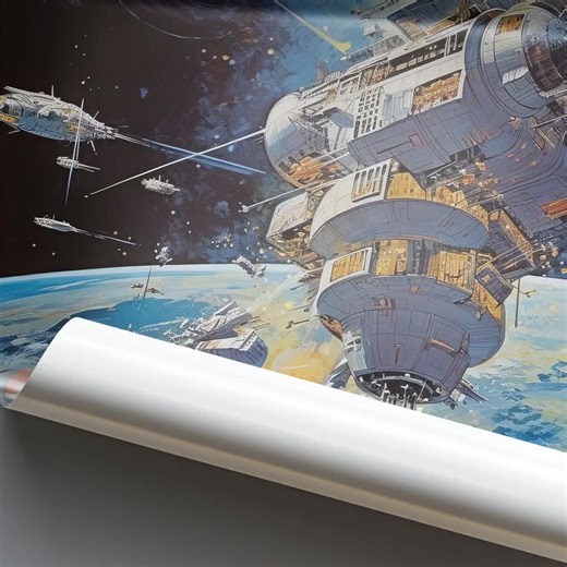 Sci-fi Space Station Art Print: Retro Anime Wall Decor - Etsy