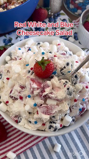How to Make Red, White, and Blue Cheesecake Salad for Memorial Day