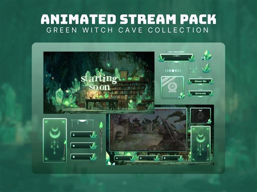 Green Stream Pack Witch Twitch Overlay Animated Cozy Twitch Package for Streamers and Vtubers Green Stream Screens Wizard Cave Animated Obs - Etsy