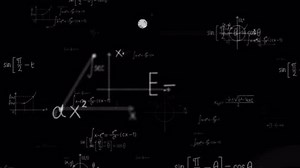 数学と物理学の式は画面を通過して落ちる。数式のアニメーションです。神経叢の数式の高速移動。科学工学バイオテクノロジー工学
