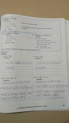 # 8. Algebraic expressions and operations on them # Workbook Solution # 7th Math #
