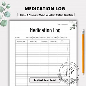 Medication Log, Medication Tracker, Medication Organizer, Medication List, Medication Chart, Pill Tracker, Supplement Tracker, Printable Log - Etsy