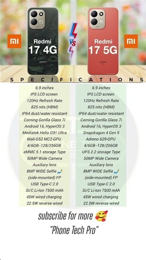 Xiaomi Redmi 17 5g vs Xiaomi Redmi 17 4g details