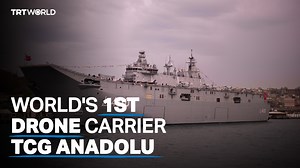 Türkiye's largest warship, the TCG Anadolu, has left Istanbul to visit the Black Sea. It's the world's first drone-carrying vessel and can carry 30 aircraft, including attack helicopters, general-purpose helicopters, warplanes and Unmanned Combat Aerial Vehicles. It can also transfer a battalion of troops to a precise location using its logistics, without the need for home base support. | TRT World