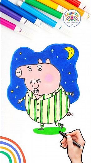 How to Draw Peppa Pig | Draw Peppa Grandpa Pig with Pajamas 🌈🐽 #peppapig #short #forkids #cute