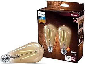 PHILIPS LED 40W ST19 2-Pack Vintage Edison Amber (2000K) 300 Lumen (4.4W = 40W) Dimmable Frosted Flicker-Free Light Bulbs