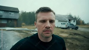 Man Running in Rural Neighborhood with Ai generated.