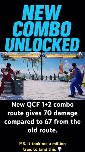 I found a new max damage combo route from QCF 1+2