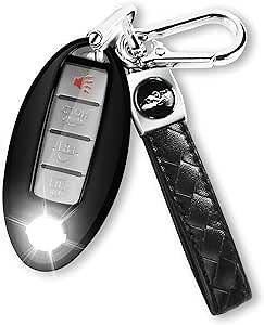 QBUC for Nissan Key Fob Cover with Keychain Soft TPU Key Shell Case Fit for 2017-2021 Altima, Rogue, Maxima, Sentra, Infiniti, Armada, Sedan, Murano, Pathfinder, Frontier（Black）