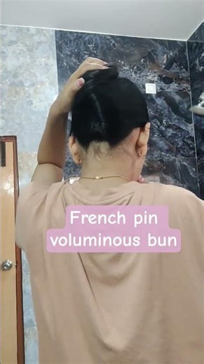 French pin voluminous bun tutorial #hairstyle #longhairbun #quickbun #easyhairstyle