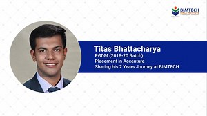 #LifeAtBIMTECH #StudentSpeak Titas Bhattacharya, student of PGDM (2017-19 batch) shares his 2 years journey of BIMTECH with us. He has recently been placed in Accenture as Senior Business Analyst. Before joining BIMTECH, he has worked in an MNC Company for nearly 2.5 years as a Software Engineer. Titas highlights that here, students are taught through several Case Studies, Business Simulation games and Leadership talks from Eminent Business Leaders. He is also an active member of the Food Condui