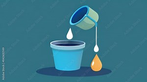 A drop of water falling into a bucket symbolizing the collection and storage of data.. 2d flat cartoon