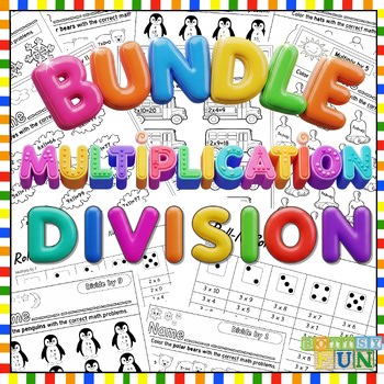 110  Math Division Multiplication Practice BUNDLE Games Color sheets BottsyFUN