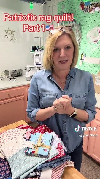 Part 1 🇺🇸. Patriotic rag quilt! Let’s make the flags for our quilt! Very beginner friendly! #beginnersewing #sewingtiktok #sewingtutorial #flagquilt #learnontiktok