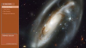 Tadpole Galaxy: A Hubble Image Tour JAN. 21/2018 Against a stunning backdrop of thousands of galaxies, this odd-looking galaxy with the long streamer of stars appears to be racing through space, like a runaway pinwheel firework. This picture of the galaxy UGC 10214 was taken by the Advanced Camera for Surveys (ACS), which was installed aboard NASA's Hubble Space Telescope in March during Servicing Mission 3B. Dubbed the "Tadpole," this spiral galaxy is unlike the textbook images of stately galax