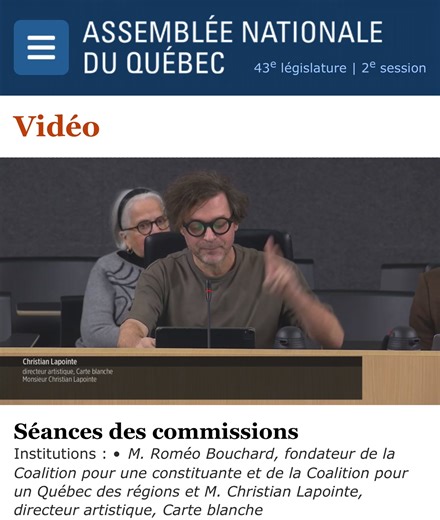 Vous avez jusqu’au 26 février pour signer la pétition sur le retrait du projet de loi n° 1 : https://tr.ee/jUn3e2DZaV → Pour visionner l'ensemble de l'allocution : https://tr.ee/VOalnMNs2a → Pour consulter la constitution citoyenne du Québec : https://tr.ee/-GuNUoYFEP #constituons! Institut du Nouveau Monde - INM FTA - Festival TransAmériques Centre du Théâtre d'Aujourd'hui Théâtre Périscope Théâtre du Bic / Théâtre les gens d'en bas Théâtre La Rubrique | Carte blanche