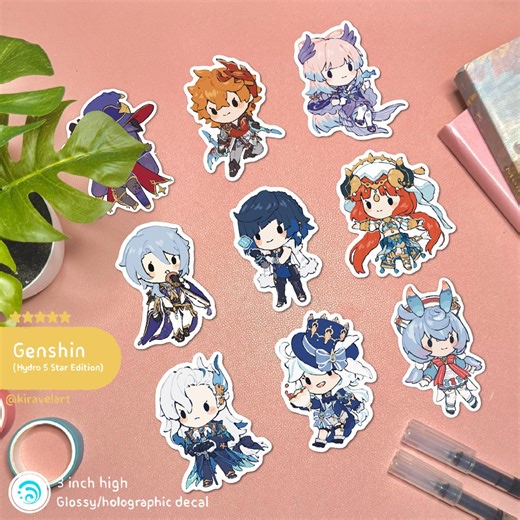 Hydro Genshin Impact Sticker: Kawaii Anime Game Decal, Waterproof & Holographic - Etsy