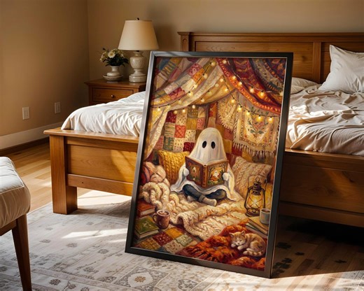 Ghost Reading Book in Blanket Fort Art Print, Cozy Whimsigoth Home Decor (digital Download) - Etsy