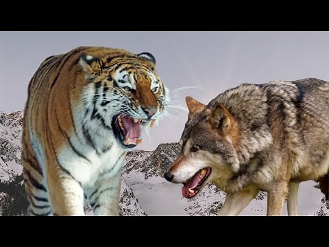 Siberian Tiger VS Gray Wolf- BLOODY Animal Battle. [Tiger vs wolf fight]