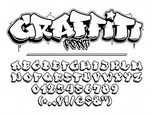 Graffiti vector font. Capital letters, numbers and glyps alphabet....