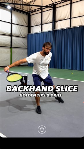 Milan Krnjetin on Instagram: "BACKHAND SLICE - GOLDEN TIPS & DRILL! 👌 In my opinion, it’s one of the most underrated shots in tennis. You can have it both as offensive, defensive but also the magic shot that can change the pace of the rally. Here are the key thints to focus on: 1. 🎾 Get full turn and early leverage with your swing 2.🎾 Focus on positioning well the back foot so that you can push off the ground and have complete weight transfer 2. 🎾 Lean forward with front shoulder, press the