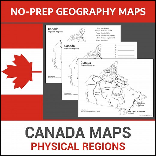 Printable Canada Maps | Learn Physical Regions | Label and Identify | Geography Lesson | No Prep Worksheets - Etsy Canada