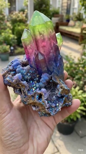Mesmerizing Aura Quartz Points on Grape Agate & Iridescent Druzy Matrix