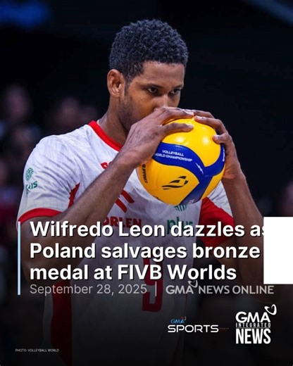 World no. 1 Poland may have missed the gold this time, but the powerhouse club will still close out its 2025 FIVB Men's Volleyball World Championship campaign on the podium. The Polish turned back Czechia in four sets, pulling off a 25-18, 23-25, 25-22, 25-21 win during their battle for bronze on Sunday at the Mall of Asia Arena. Read more: https://www.gmanetwork.com/news/sports/volleyball/960572/wilfredo-leon-dazzles-as-poland-salvages-bronze-medal-at-fivb-worlds/story/ Follow #GMASports for mo